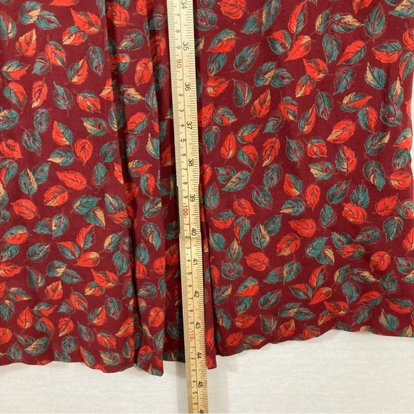 Vintage Red Burgundy Leaf Print Midi Dress size Large - Picture 6 of 9